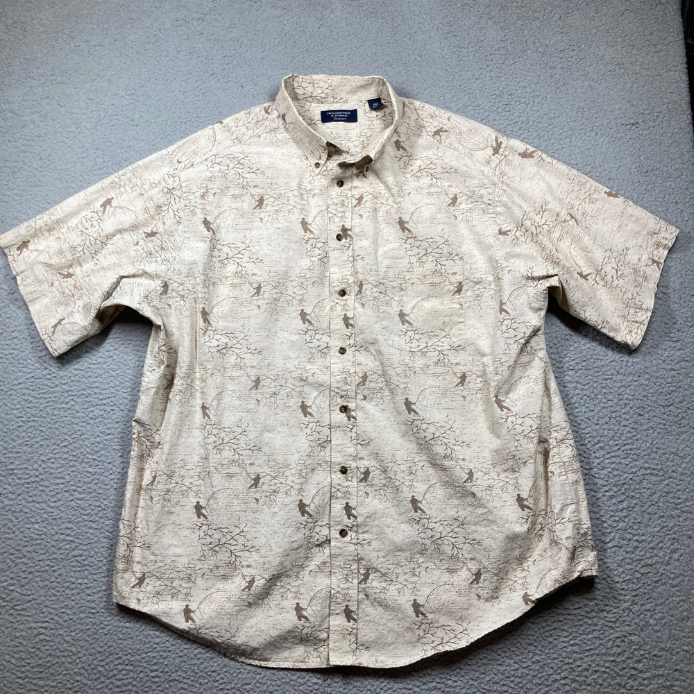 Roundtree & Yorke Outdoors Shirt Mens 2XLT Beige Button Short Sleeve Fishing